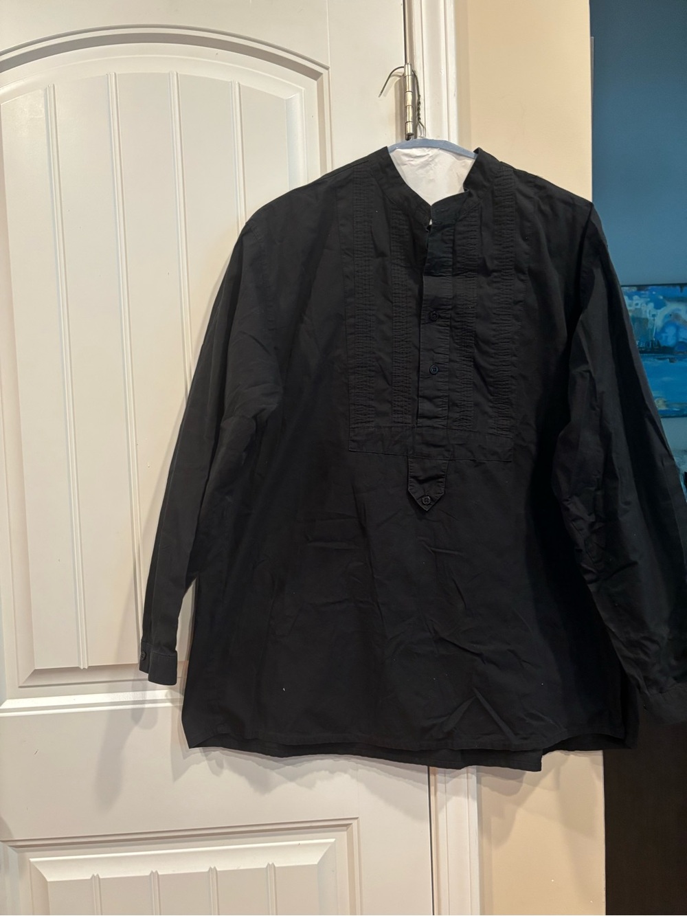 Scully Western Tuxedo Black Shirt Long Sleeve Band-Collar Pullover Shirt Jacket